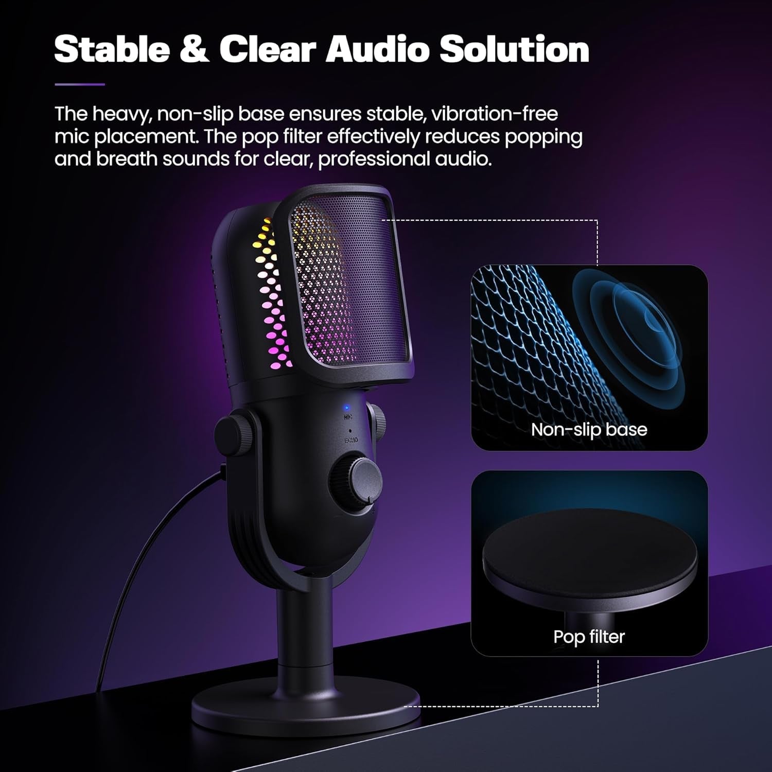 USB Microphone for PC Gaming: Condenser Microphone with RGB